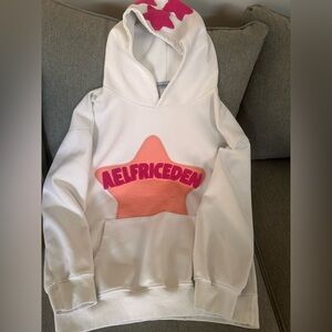 Aelfric Eden White Hoodie with Pink Star Design